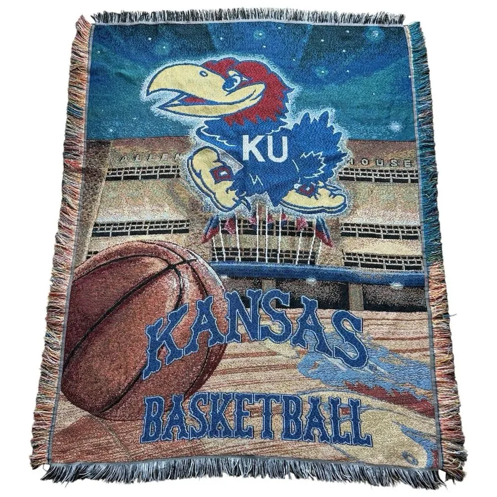 Vintage Kansas Jayhawks Basketball Allen Fieldhouse Tapestry Blanket Throw Fring